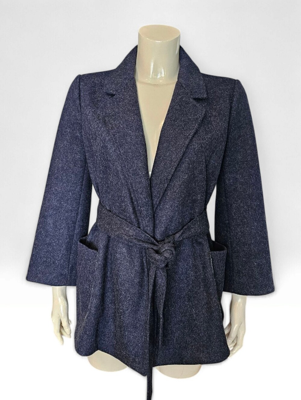 BODEN Women Wool Blend Wrap Tie 3/4 Sleeve Knit Blazer Jacket US 8